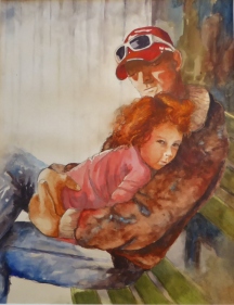 Time Out with Daddy, Karen Peter, Watercolor