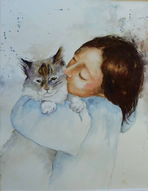Karen Peter, Kitty Kisses, Watercolor