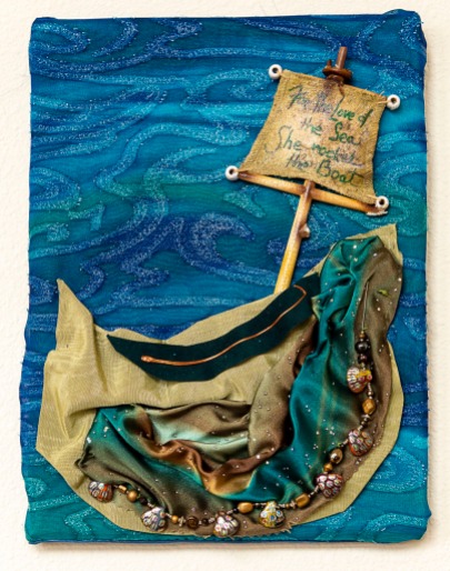 Lee Langsdon, Fabric Collage, She Rocked the Boat
